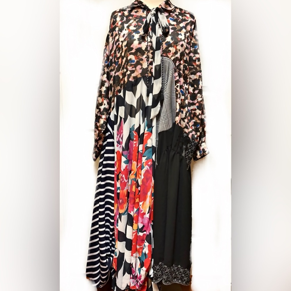 SOLD!!! 
Upcycle Asymmetrical Dress with Floral and Stripes